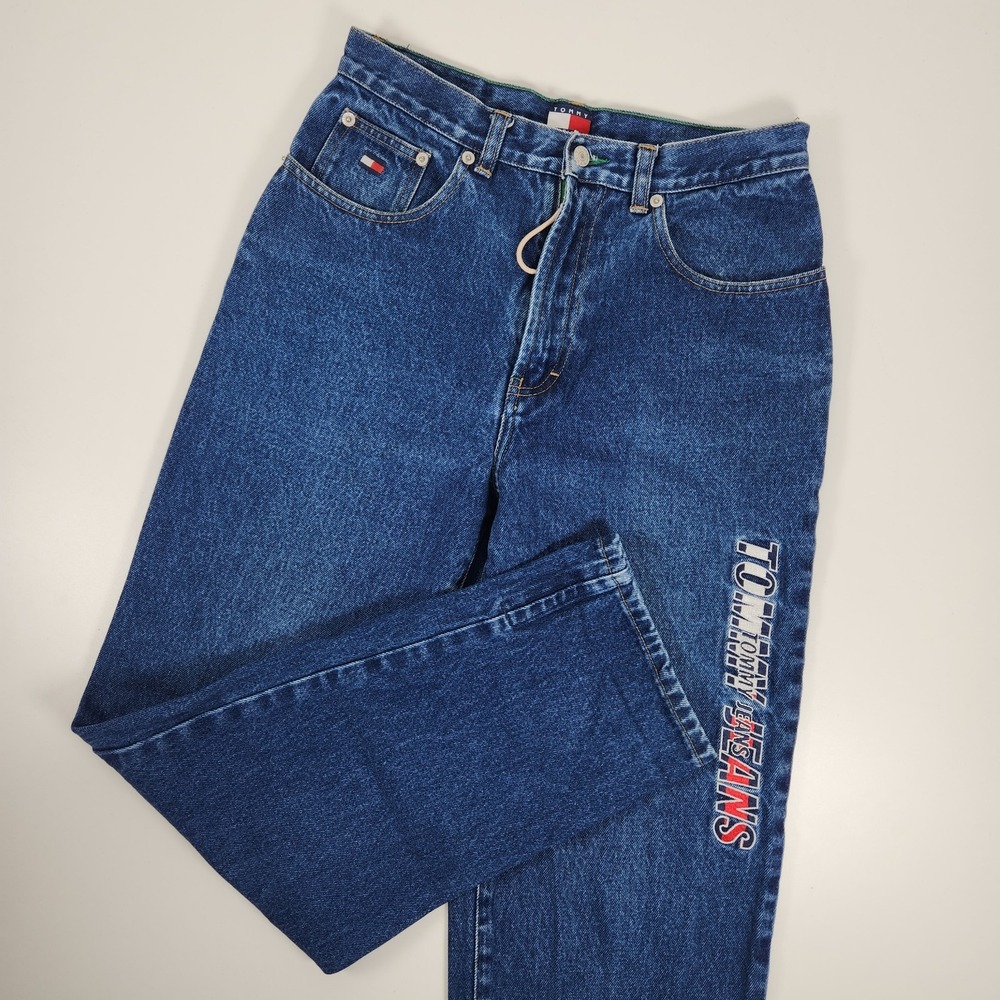 Tommy Hilfiger Jeans Youth Boys Kids Size 16 Spell Out Embroidered Flag Logo 90s